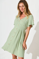 Pale Green Linen Blend Amaya Dress